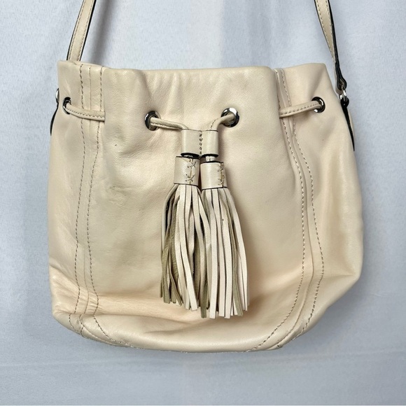 J. Crew Beige Tassel Leather Hobo Crossbody Bag - Picture 8 of 8